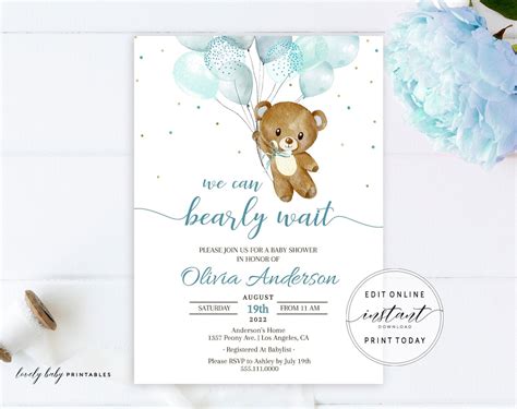 Teddy Bear Baby Shower Invitation Template Printable - vrogue.co