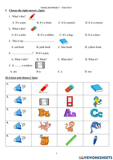 Family and friends 1-Unit 1-Test worksheet