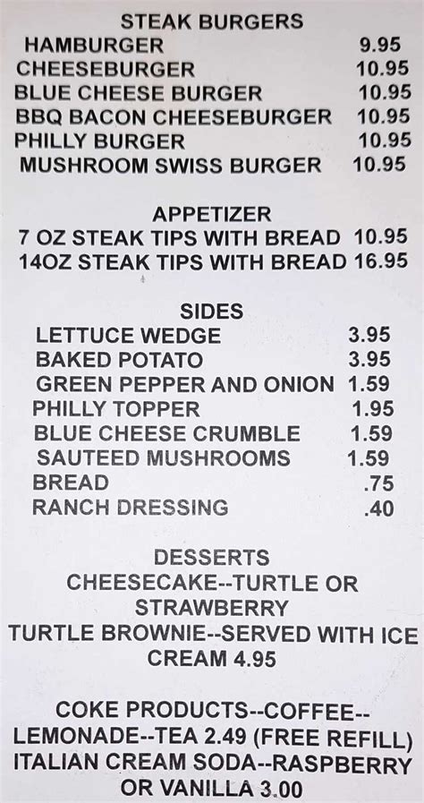 Hartford Steak Co Tavern Menu, Vermillion, SD