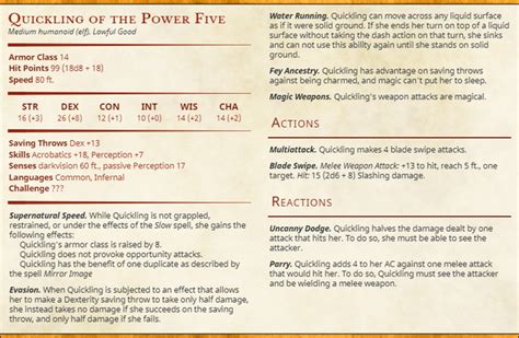 A statblock for a speedster (Quickling of the Power Five) : r/DnD