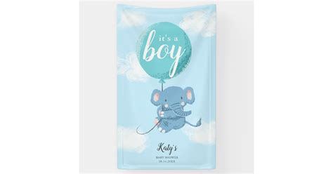 Whimsical Blue Elephant Theme Baby Shower Banner | Zazzle