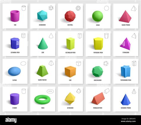 Realistic 3d geometric shapes. Basic geometry prism, cube, cylinder figures, geometric polygon ...