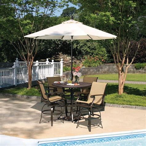 Patio Furniture Sets Bar Height Among White Umbrella | Patio set with umbrella, Outdoor patio ...