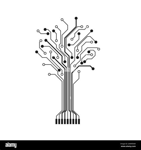 Circuit tree silhouette. Technology design element. Computer engineering hardware system. Vector ...