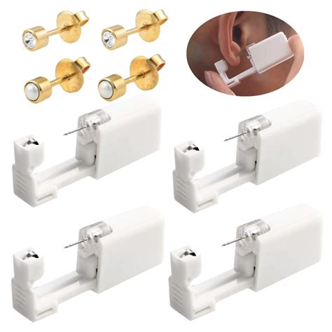 4Pcs Disposable Ear Piercing Tool Safety Asepsis Painless Piercing Guns kit with 4 Ear Studs ...