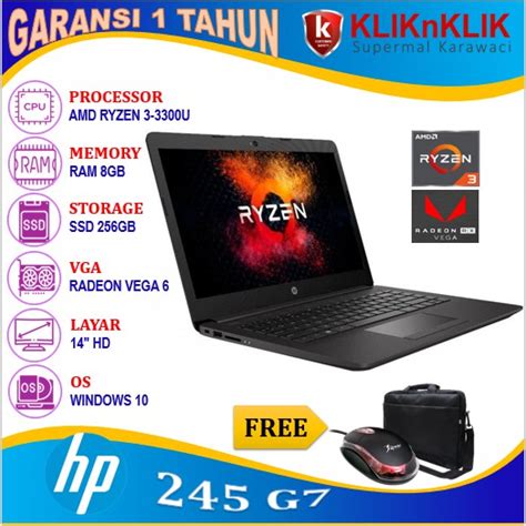 Jual Laptop Gaming Murah HP 245 G7 AMD Ryzen 3 3300U 8GB 256GB SSD 14 ...