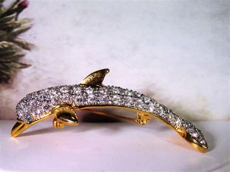 KUO Rhinestone Encrusted Dolphin Brooch, Rhinestone Dolphin Brooch ...