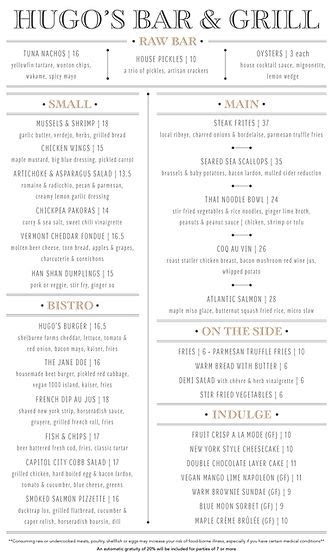 MENUS | Hugo's Bar & Grill