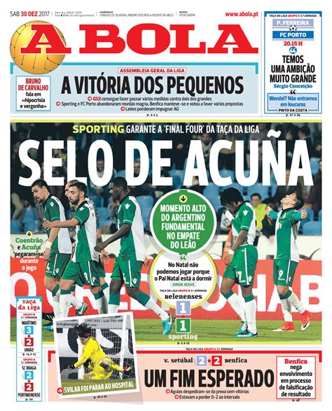 Capa Jornal A Bola - 30 dezembro 2017 - capasjornais.pt