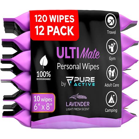 Body Wipes for Women - 12 Pack - 120 Extra Thick Deodorant Wipes - Rinse-Free Lavender Body ...