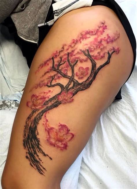 Cherry blossom tree thigh tattoo | Tree thigh tattoo, Thigh tattoo ...