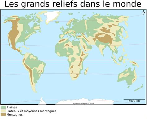 Les grands reliefs dans le monde: carte et fond de carte ...