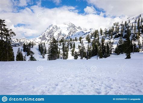 Snow Covered Mountains, Mt. Shuksan, in Spring, Washington State Stock ...