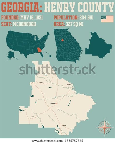 Large Detailed Map Henry County Georgia Stock Vector (Royalty Free) 1885757365 | Shutterstock