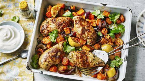 Ras-el-hanout chicken traybake recipe - BBC Food