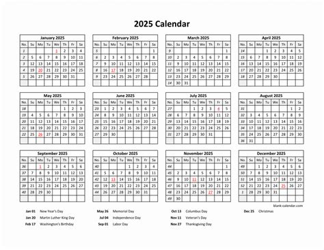 Yearly 2025 Calendars