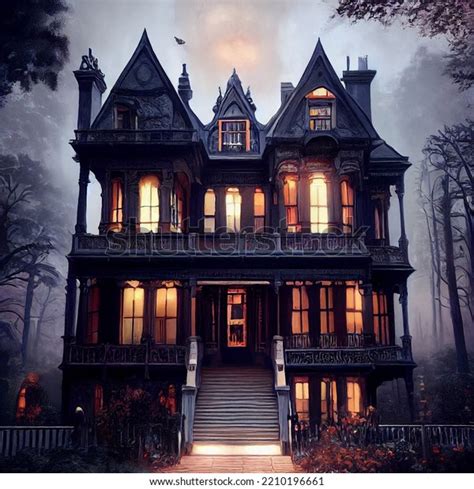 Realistic Victorian Mansion Beautiful Haunted Af Stock Illustration ...