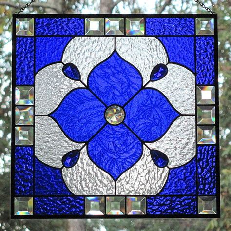 Cobalt Blue Stained Glass Beveled Panel Geometric Design--Reserved ...