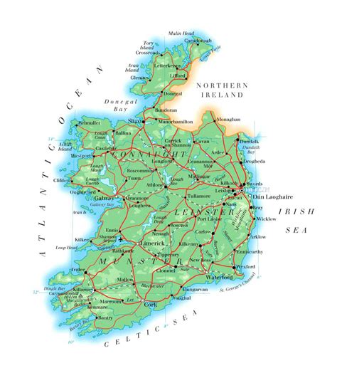 Large detailed physical map of Ireland with roads, cities and airports | Vidiani.com | Maps of ...