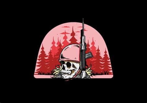 Premium Vector | Skull and soldiers helmet with weapon illustration