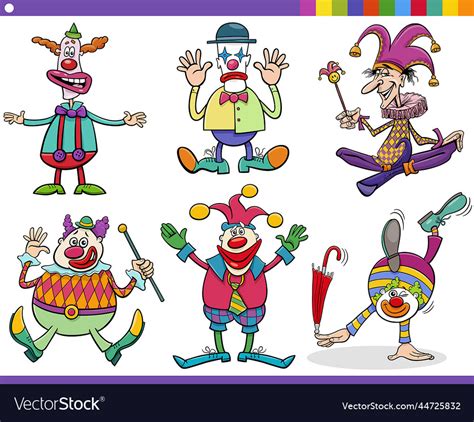 Cartoon clowns or comedians comic characters set Vector Image