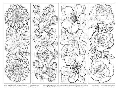 Downloadable PDF bookmark coloring with flower design | Etsy | Coloring bookmarks, Coloring ...