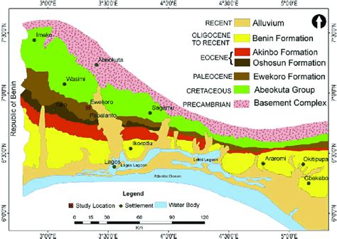 Geological map of the Dahomey Basin (after Billman, 1976) | Download Scientific Diagram