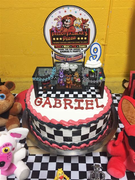 FNAF cake with toy stage set topper FNAF Birthday party | Fnaf cake, Fnaf cakes birthdays, Birthday