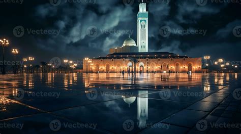 Night view of Hassan II Mosque. Generative AI 32975879 Stock Photo at ...