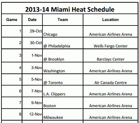 2013-14 Miami Heat Schedule - PrinterFriendly