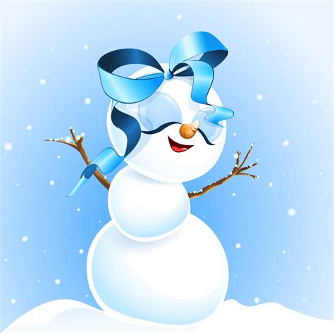 Cute snowman cute girl raised her hands up and enjoys the winter ...