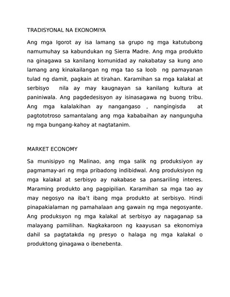 Tradisyonal NA Ekonomiya - TRADISYONAL NA EKONOMIYA Ang mga Igorot ay ...