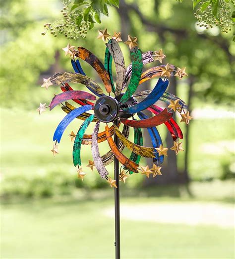 Multi-Colored Metal Wind Spinner with Stars and Solar Lights | All Wind Spinners | Wind Spinners ...