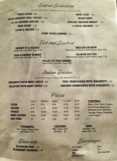 Menu at Shay's Restaurant, Cleveland