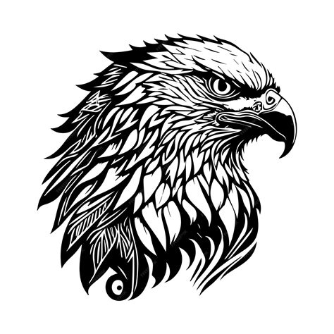 Premium Vector | A black and white drawing of a hawk with a feathery head.