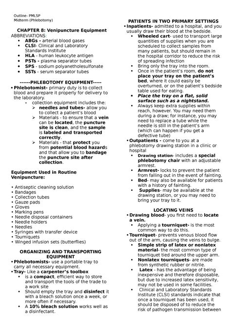 Venipuncture equipment - Outline- PMLSP Midterm (Phlebotomy) CHAPTER 8: Venipuncture Equipment ...