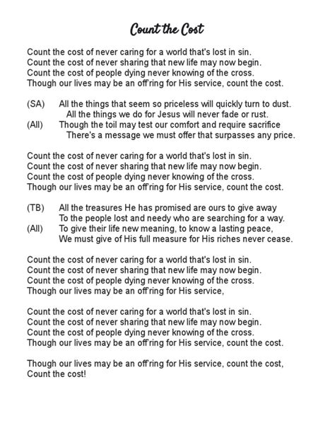 Count The Cost - LYRICS | PDF