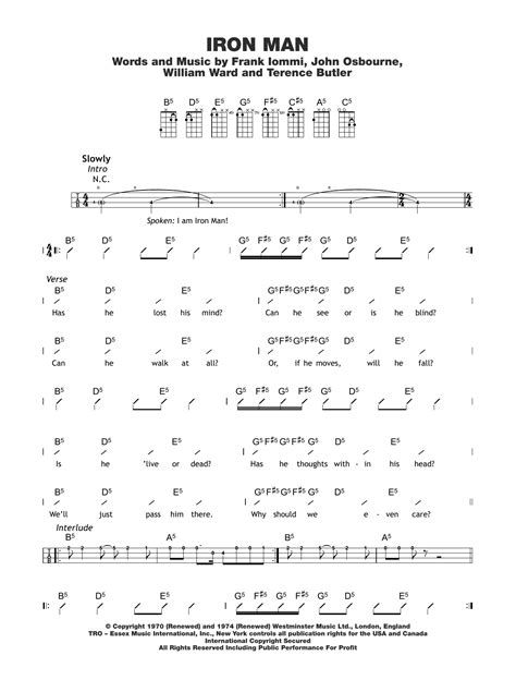 Iron Man Sheet Music | Black Sabbath | Ukulele Chords/Lyrics