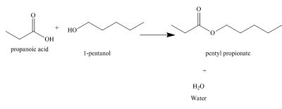 Write the formation equation for the ester that forms between propanoic acid and 1-pentanol ...