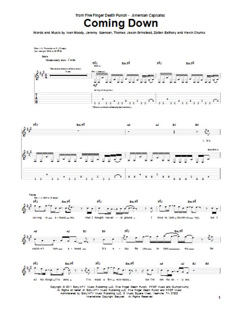 Coming Down by Five Finger Death Punch Sheet Music for Guitar Tab at ...