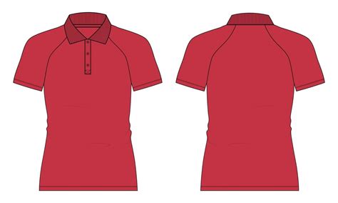 Short Sleeve Raglan Polo Shirt Technical Fashion flat sketch Vector illustration Red Color ...