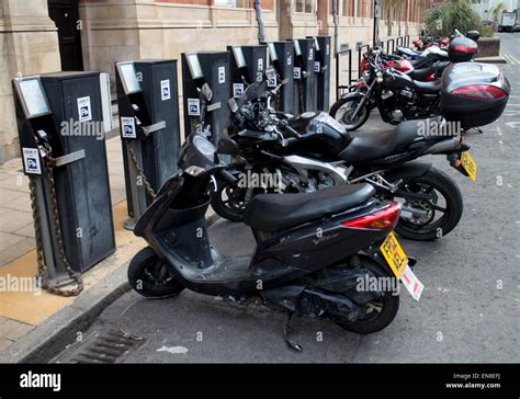 Motorcycle parking, Leicester city centre, UK Stock Photo - Alamy