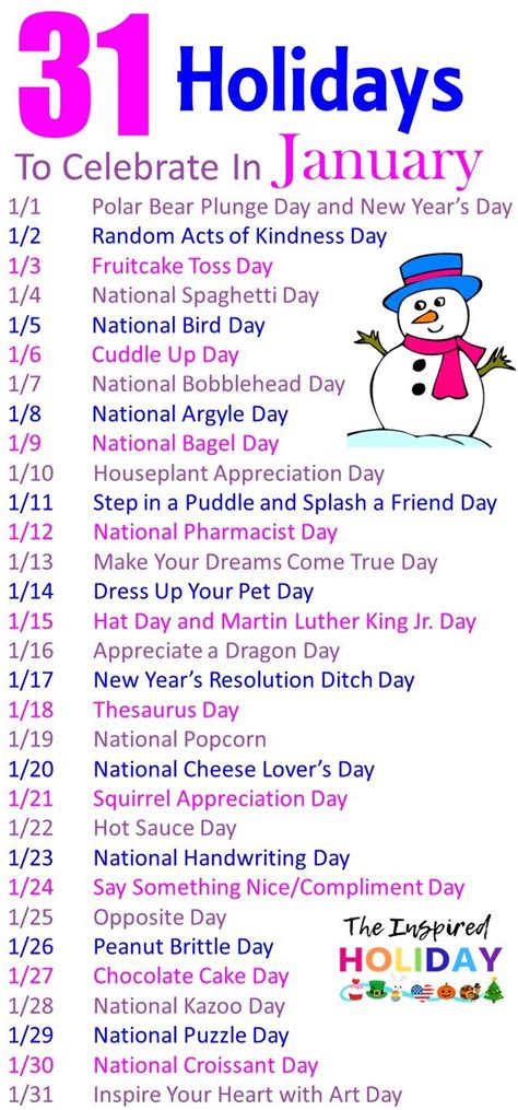 31 Holidays to Celebrate in January | National holiday calendar, Silly ...