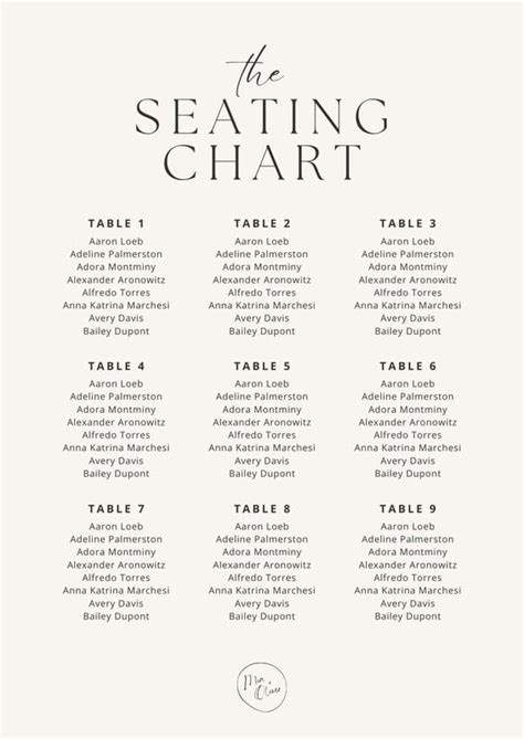 Free custom printable seating chart templates | Canva