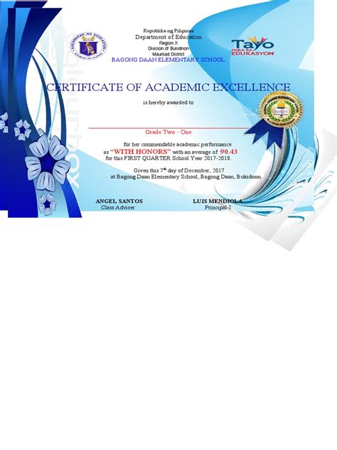 Certificate of Academic Excellence Template | PDF