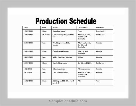 Film Production Schedule Template Free