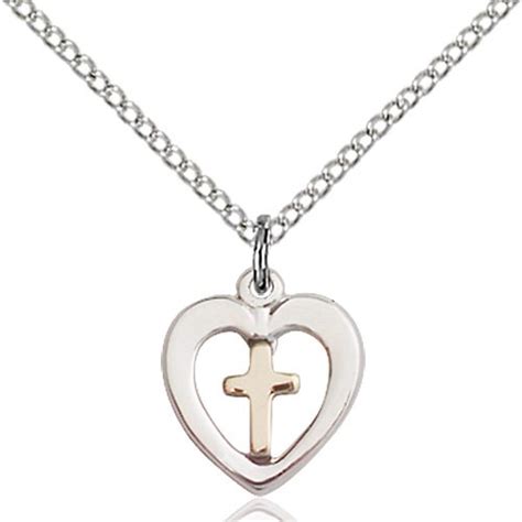 Heart / Cross Necklace - Sterling Silver - Catholic Saint Medals