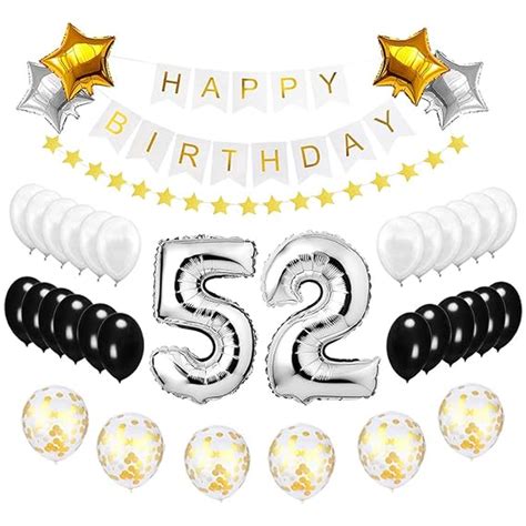 Happy to 52nd Birthday Balloons Silver Set - Birthday Theme Decorations for 52 Years Old Party ...