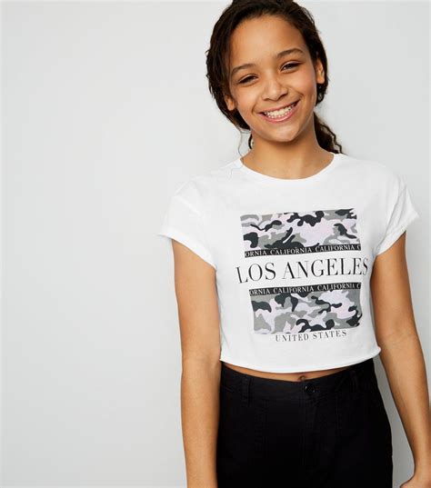 Girls White Camo Box Los Angeles Slogan T-Shirt | New Look | White camo, New look, Girl