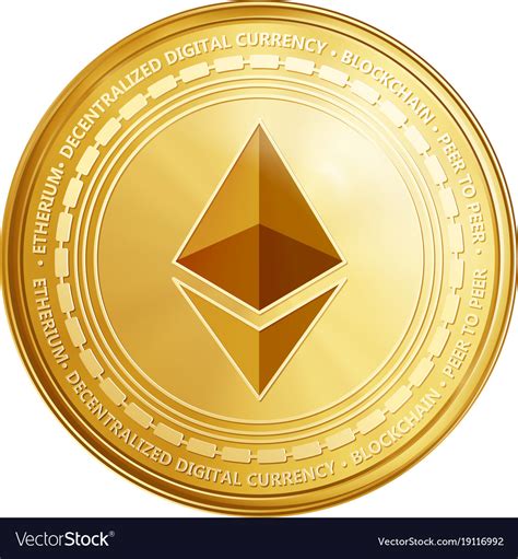 Golden ethereum coin symbol Royalty Free Vector Image